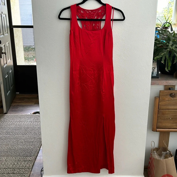 Vintage Jessica McClintock Gunne Sax Red Rosette Mesh Dress 7/8 - Picture 1 of 16